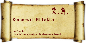 Korponai Miletta névjegykártya
